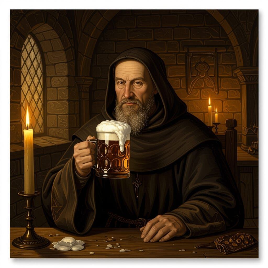 Medieval Monk Enjoying Beer, Renaissance Style
