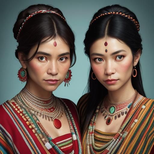 Mataco Sisters in Traditional Dress, Studio Portrait