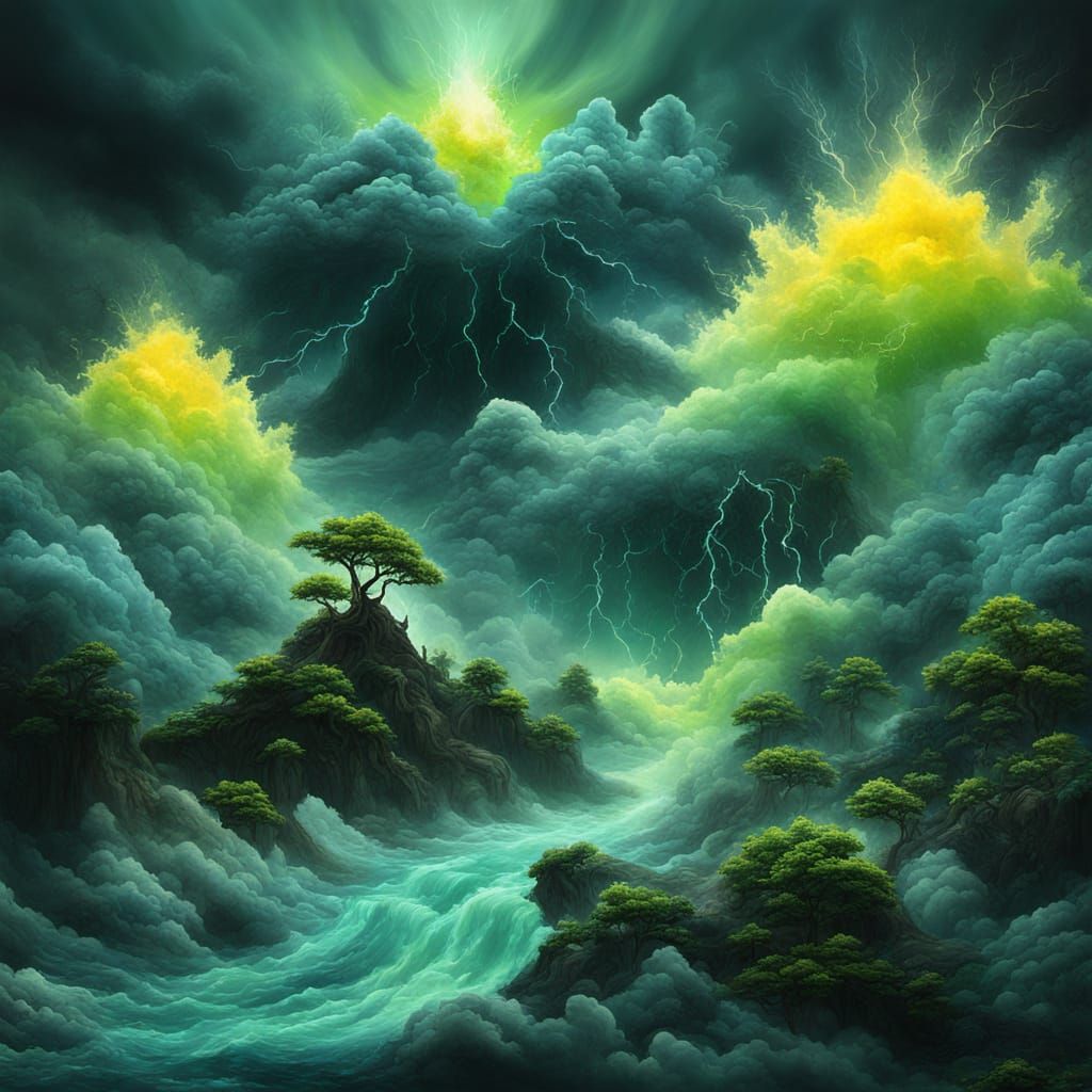 Surreal Abstract Painting of a Thunderstorm