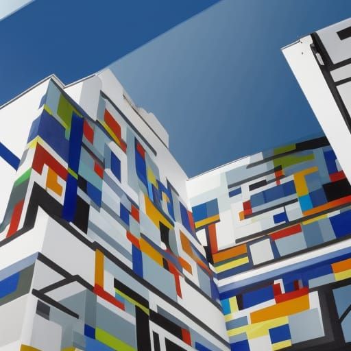 Skyscraper Design in Mondrian Art Style