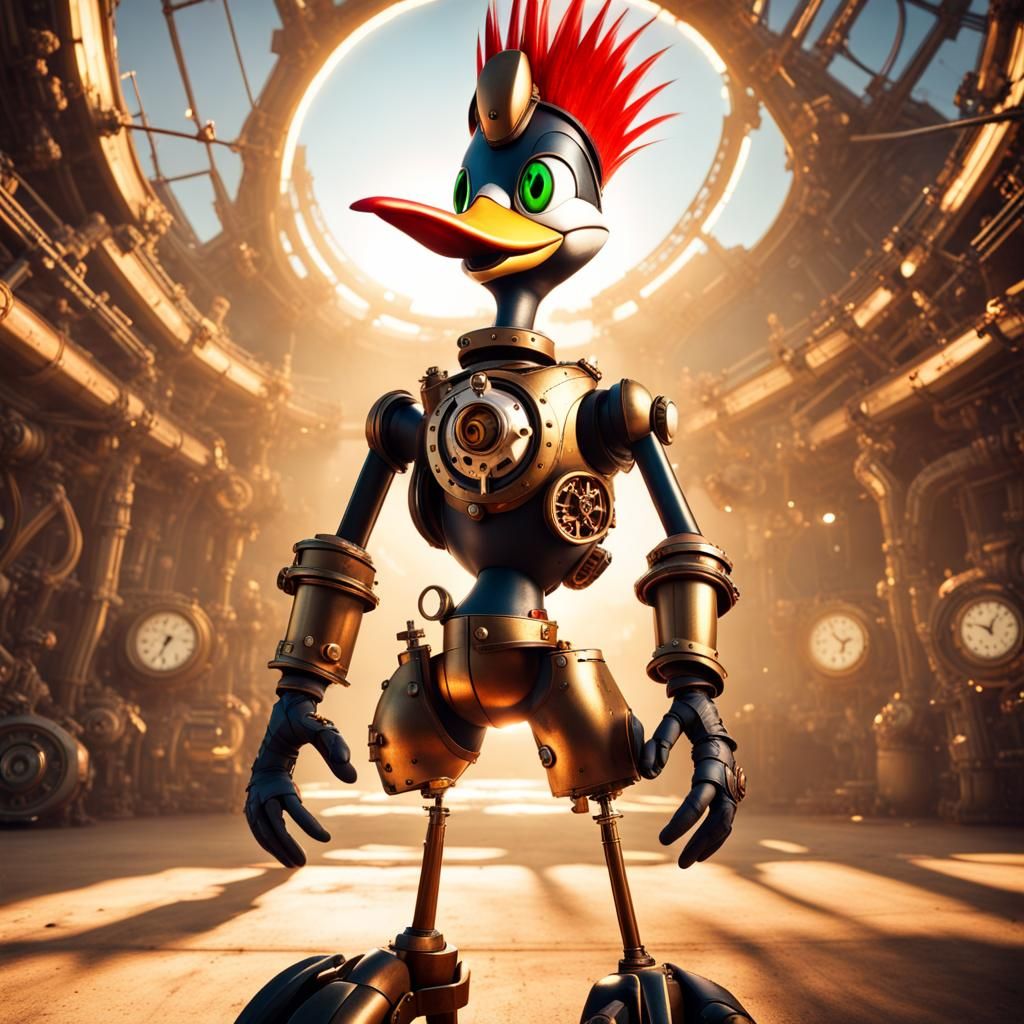 Woody Woodpecker in Steampunk Gear, Art Nouveau Style