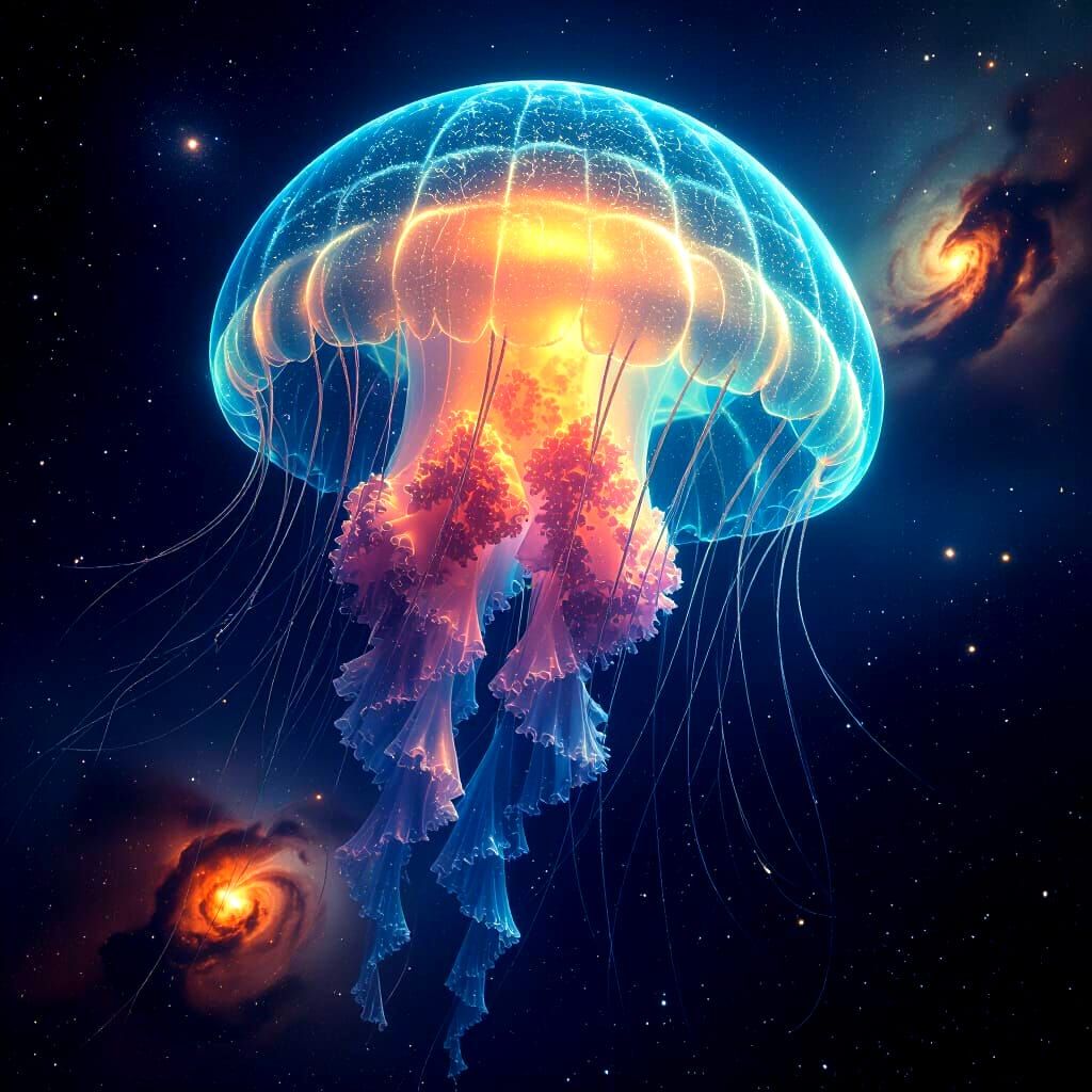 Cosmic Jellyfish in Deep Space, Photorealistic Style