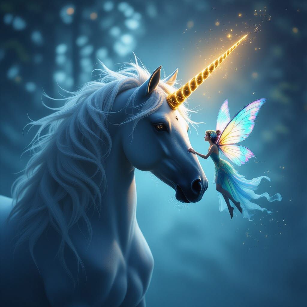 Giant Unicorn Silhouette with Fairy: Fantasy Concept Art