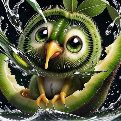 Kiwi Bird Splash: Photorealistic Fantasy Art Illustration