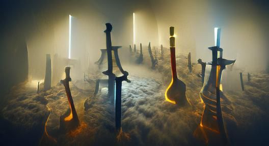 Hill of Swords with Volumetric Lighting