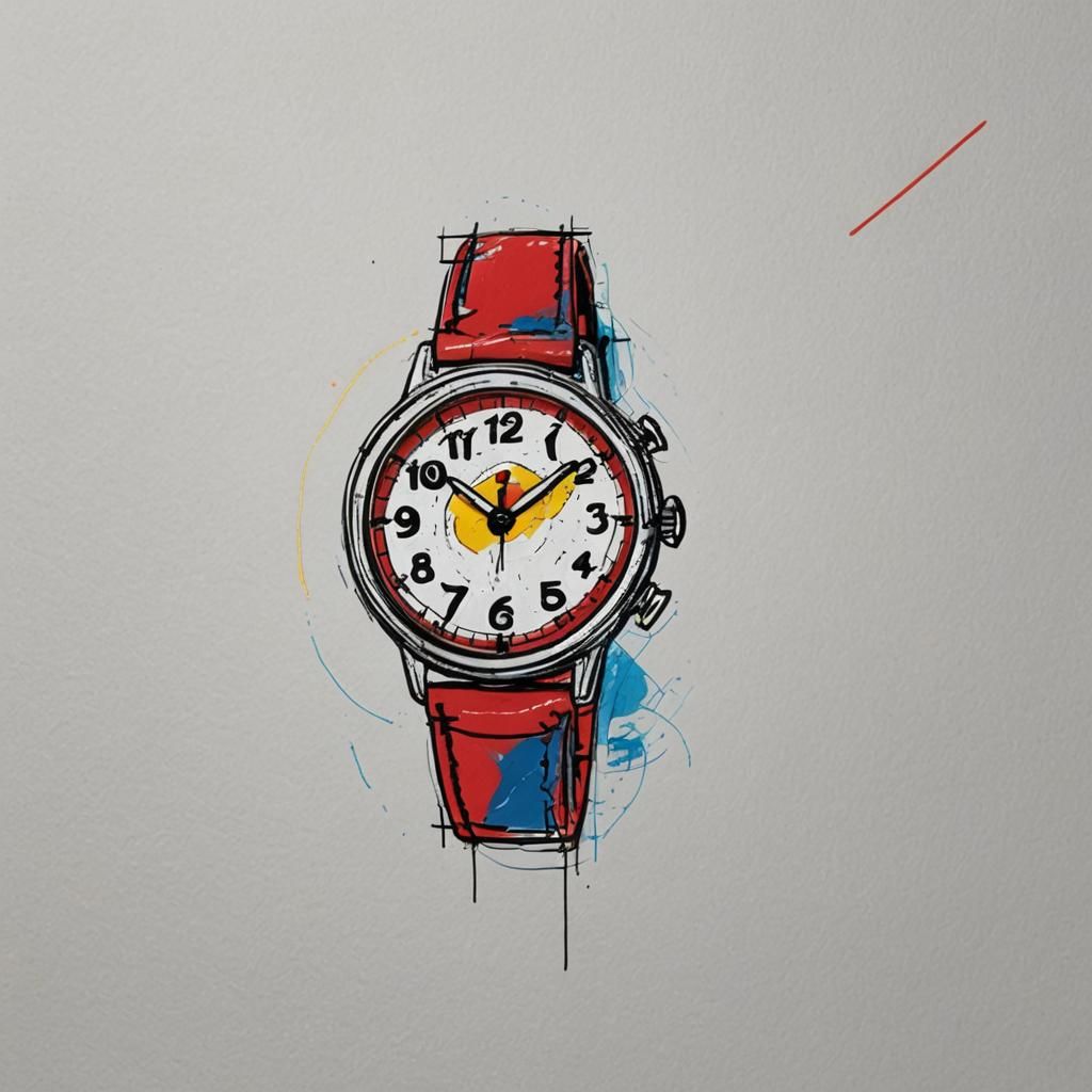 Child's Drawing of Red Watch in Whimsical Style