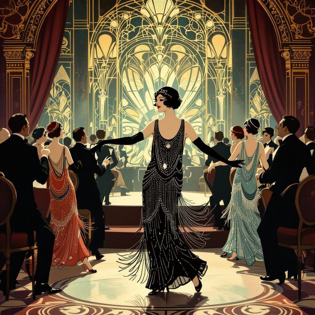 Roaring 20s Cabaret Scene in Art Nouveau Style