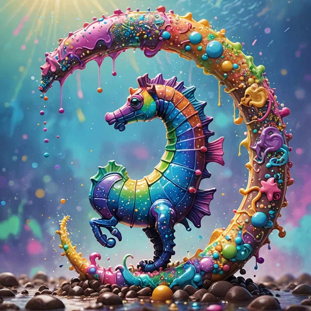 Chocolate Seahorse with Sprinkles in Graffiti Style