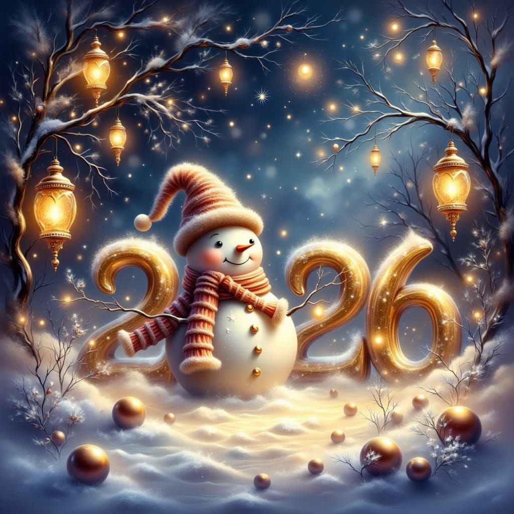 Winter Night Sky with Snowman and 2026