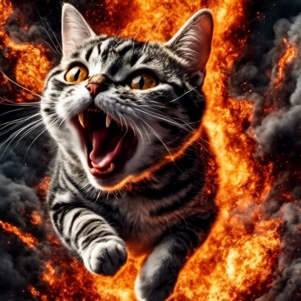 Furious American Shorthair Cat in Dark Fantasy Style