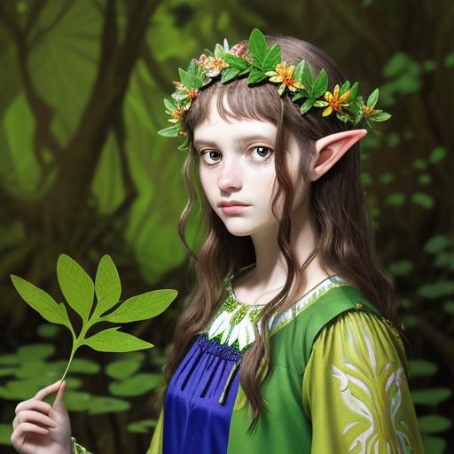 Elven Priestess Nymph Portrait in Naturalistic Style