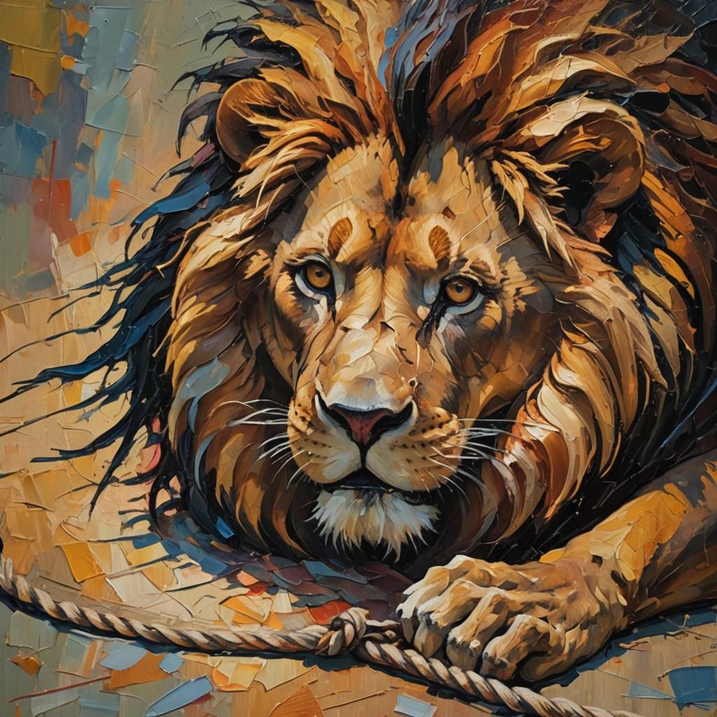 Lion Freed by Mouse in Expressionist Oil Painting