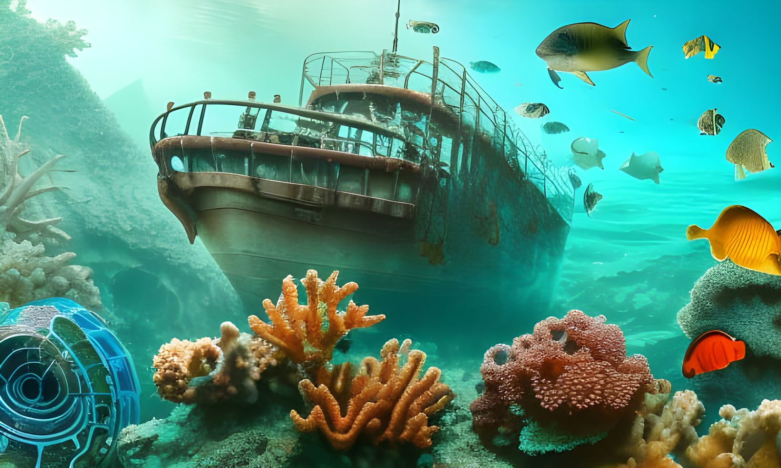 Underwater Sunken Ship on Coral Reef in 8K