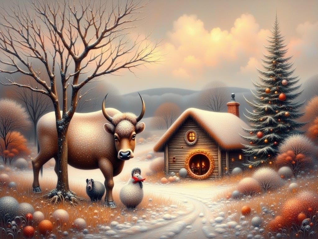 Whimsical Winter Wonderland in Warm Oil Paints