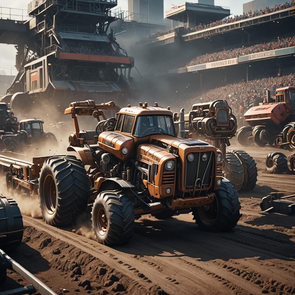 Futuristic Tractor Pull with Intricate Mech Details