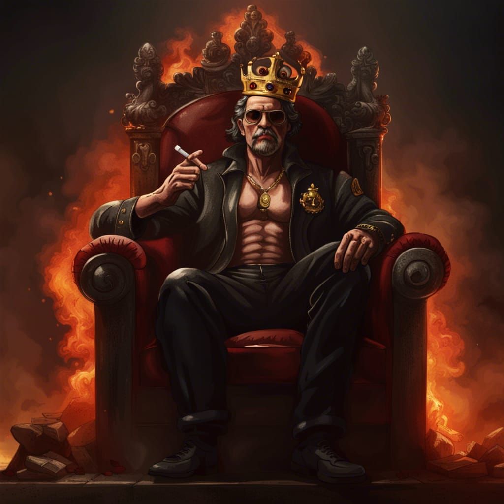 King of Hell Smoking Cigar on Throne