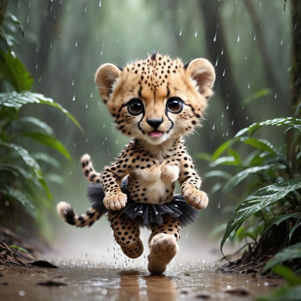 Cute Cheetah in Tutu Runs Through Rainforest