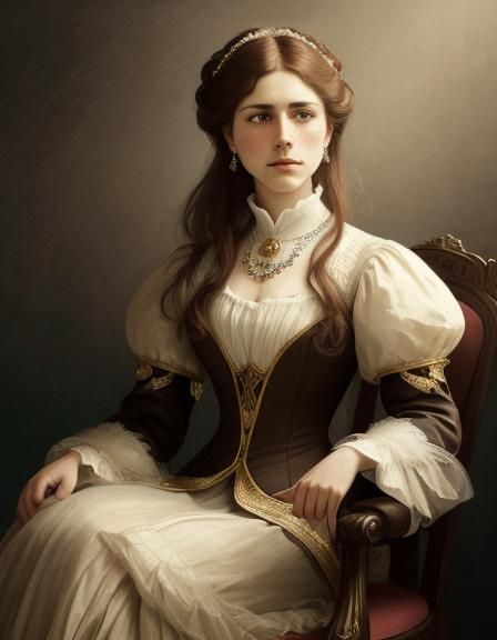 Edwardian Noble Lady Portrait in Impressionist Style