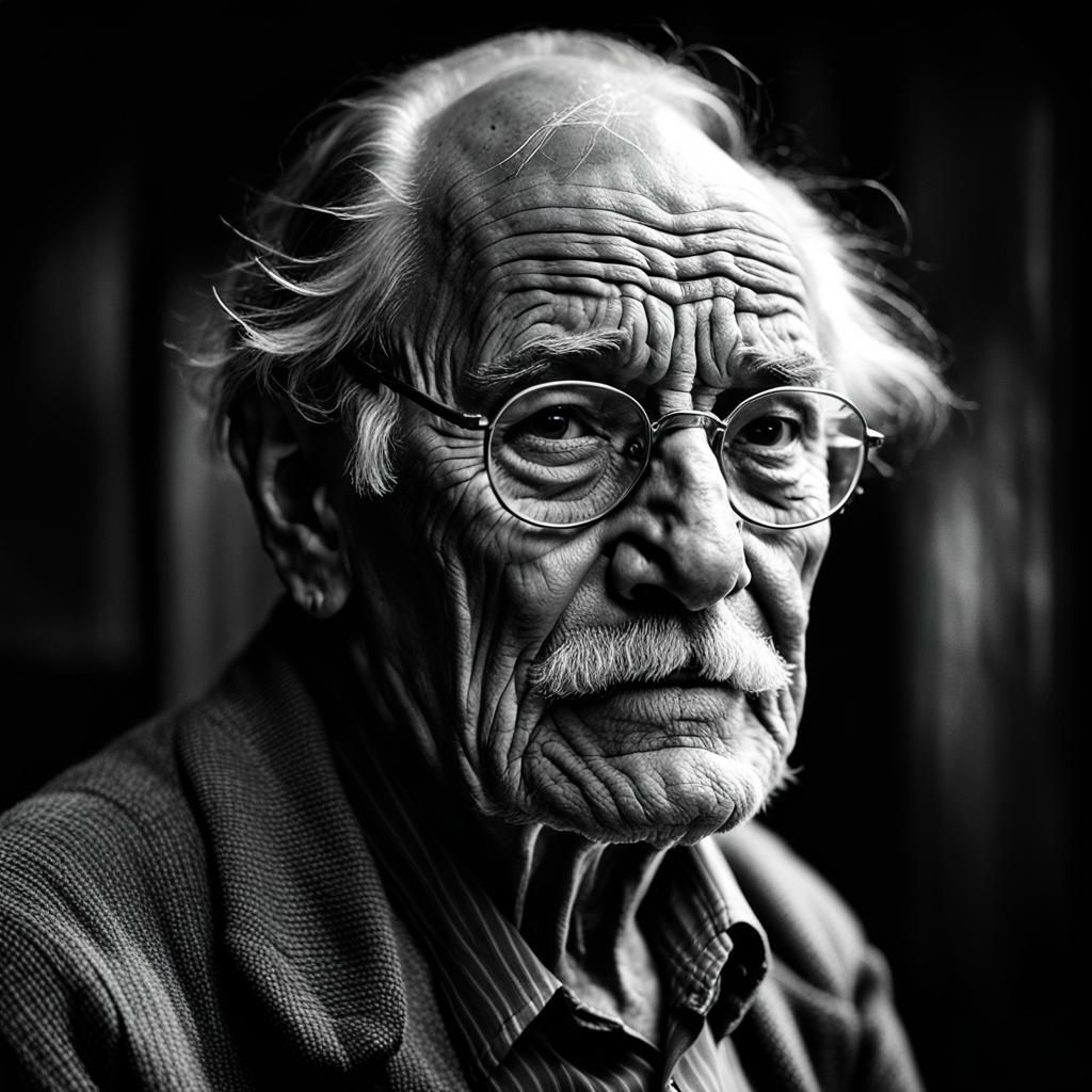 Dramatic Portrait of Elderly Man in Black and White