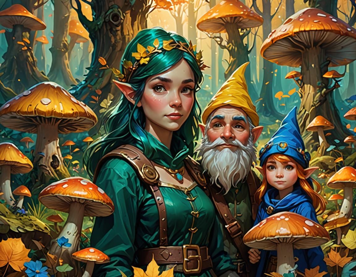 Enchanted Forest: Fairy and Gnome in Art Nouveau Style