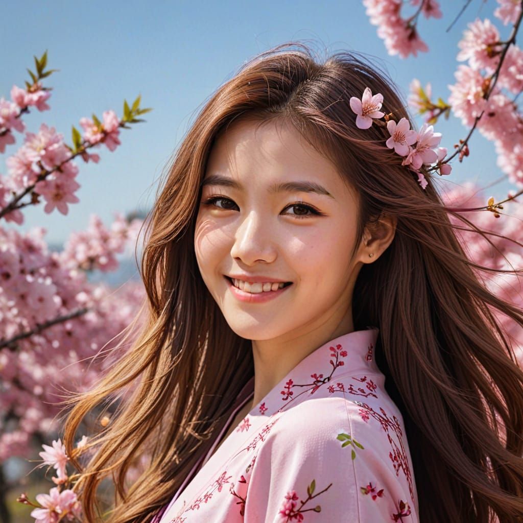Ethereal Sakura Maiden with Long Hair and Radiant Smile