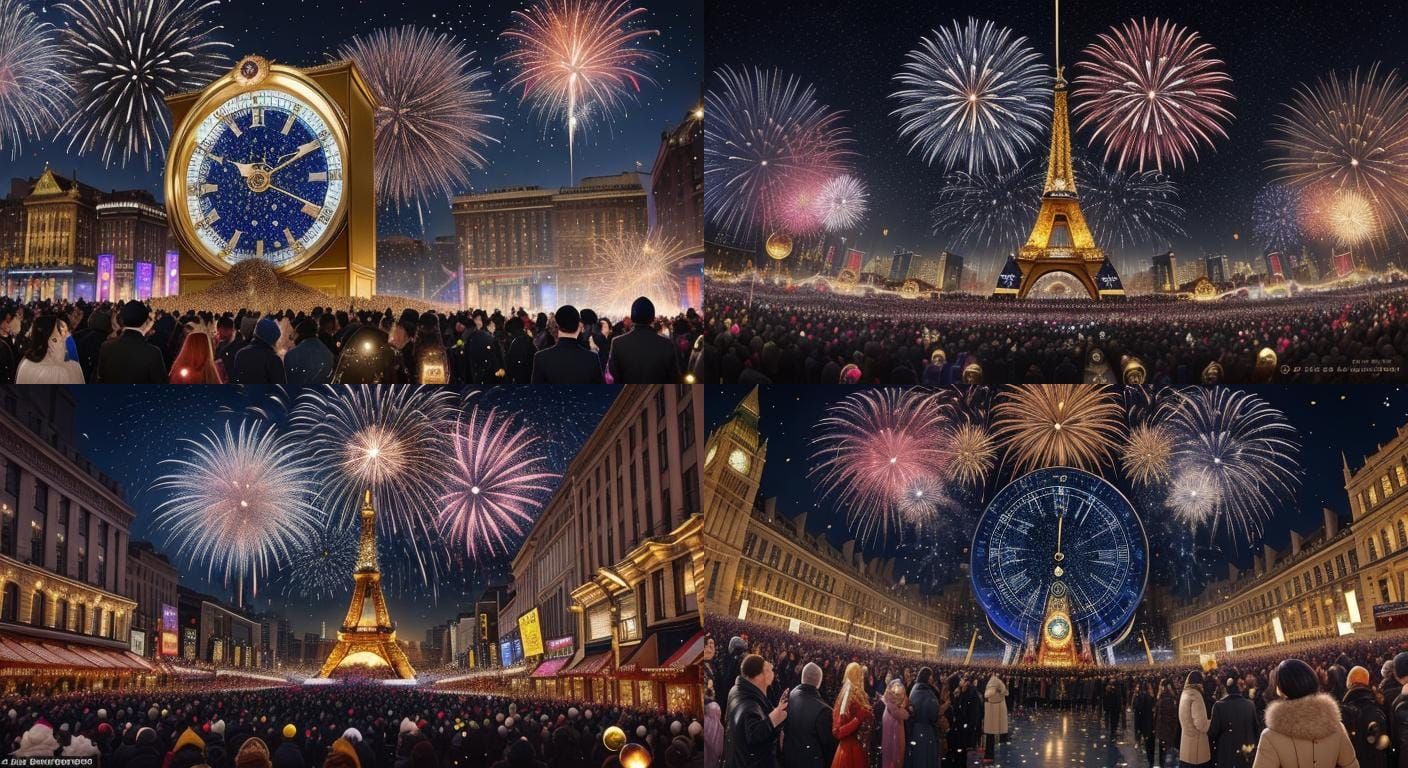 New Year's Eve Celebration: Fireworks and Timepieces