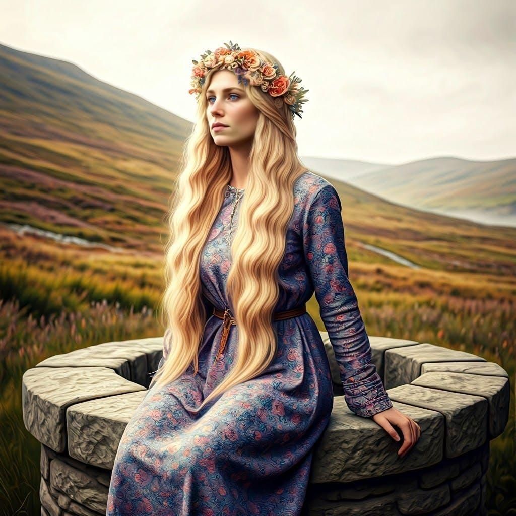 Goddess Momu Sits Serenely on a Violet Hillside