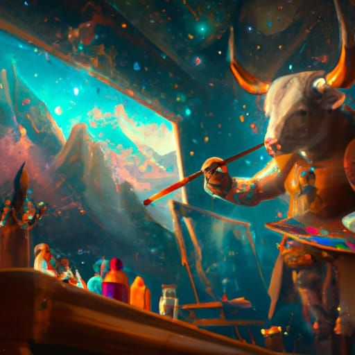 Minotaur Painter Creates Self-Portrait: Digital Matte Painti...