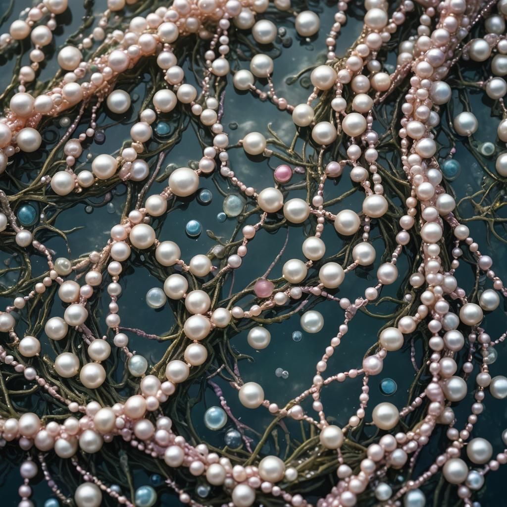 Pearls Strung with Seaweed in Cinematic Lighting
