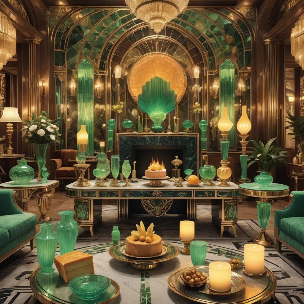 Art Deco design & architecture. 1930's Uranium glassware