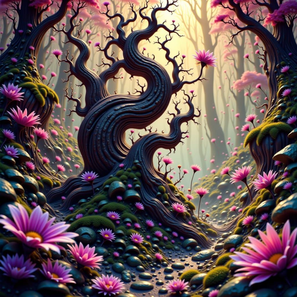 Elemental Wood in Vibrant Forest: Hyper-Realistic Matte Pain...