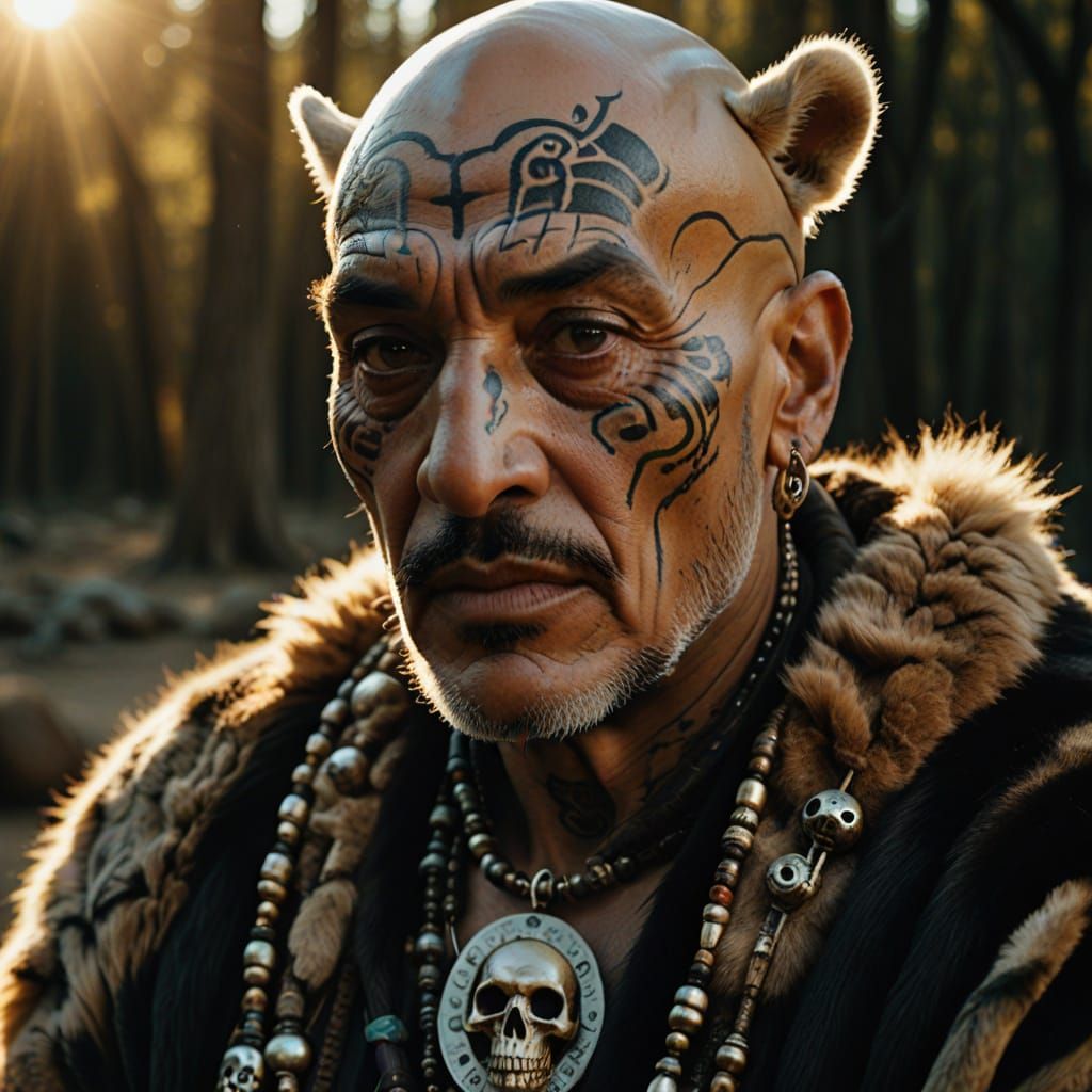 Algerian Shaman with Glowing Tattoos in Surreal Style