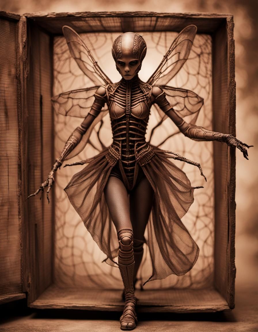 Insectile Dancer Emerges: Sepia-Toned Giger-esque Photo
