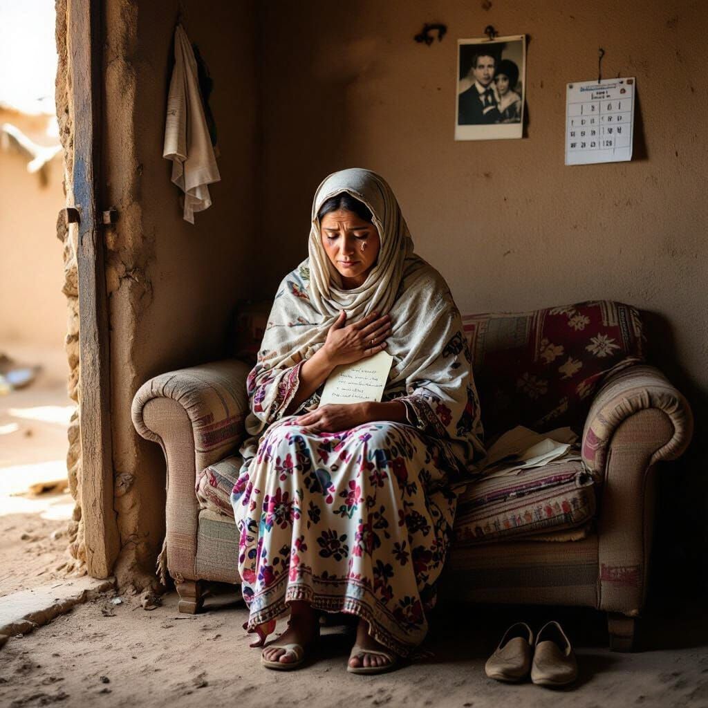 Emotional Portrait of Egyptian Woman Reading Letter
