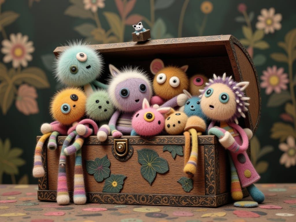 Toy chest of creature dolls
