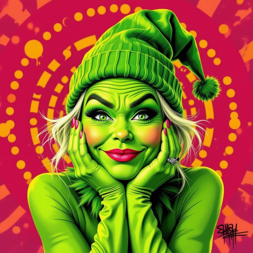 Cheeky Female Grinch with Vibrant Lime Green Skin
