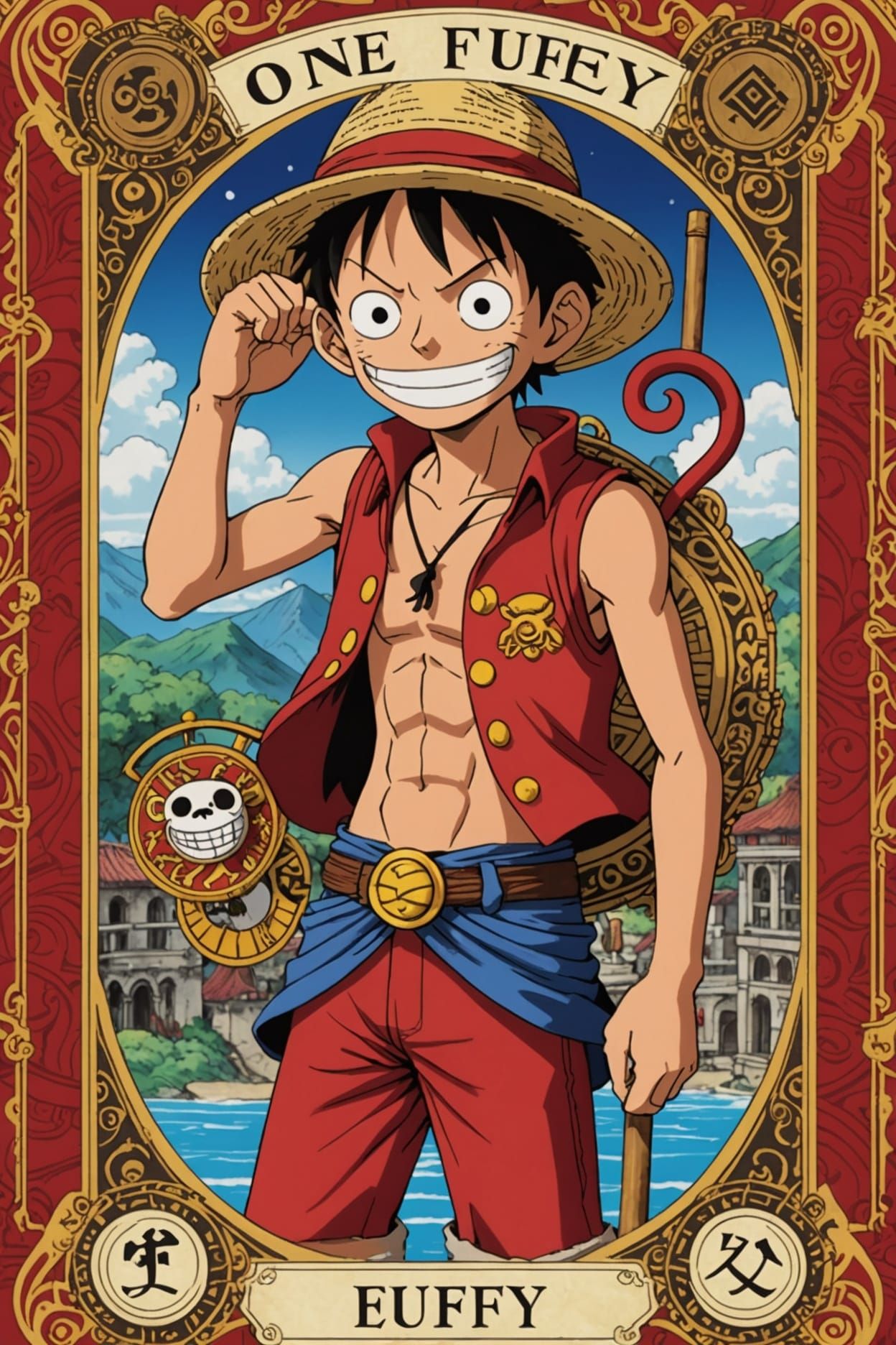 Monkey D. Luffy as The Pirate King Tarot Card