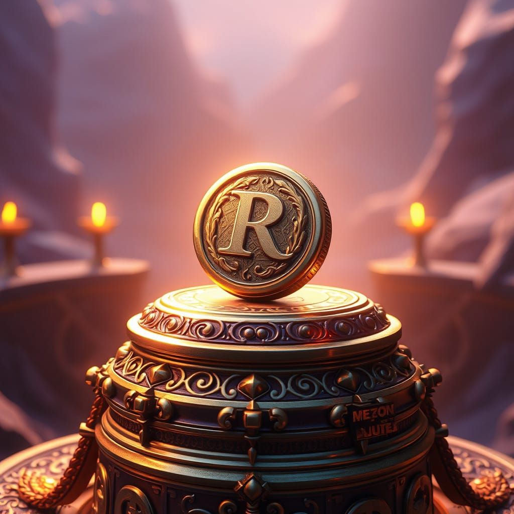 Golden Robux on Glowing Pedestal with Ancient Runes