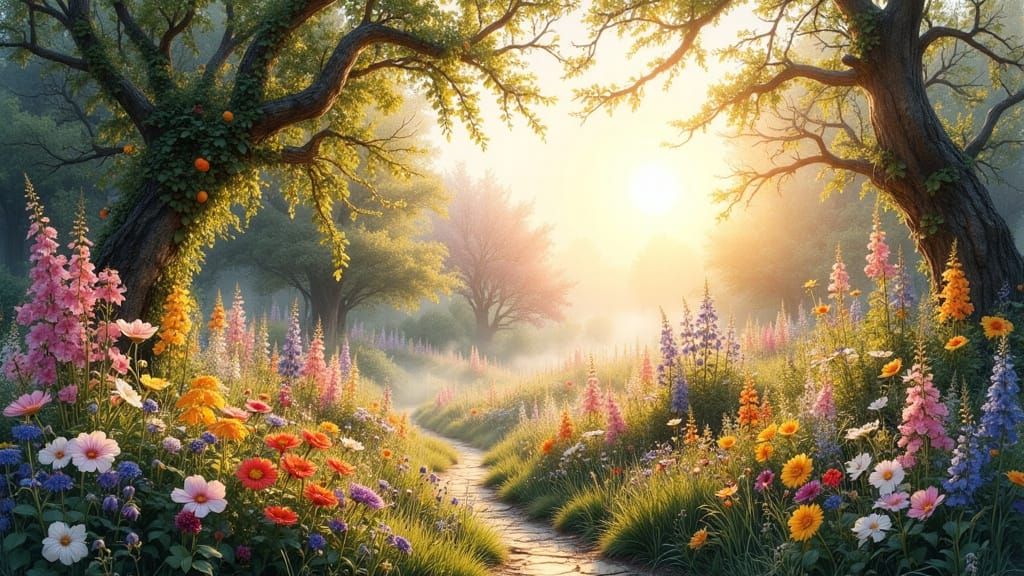 Ethereal Sunrise in an Old English Country Garden