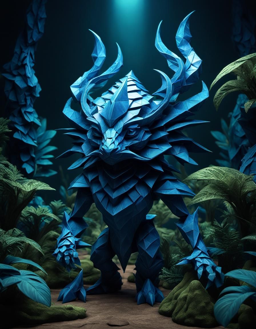 Blue Velvet Lithophyte in Origami Style