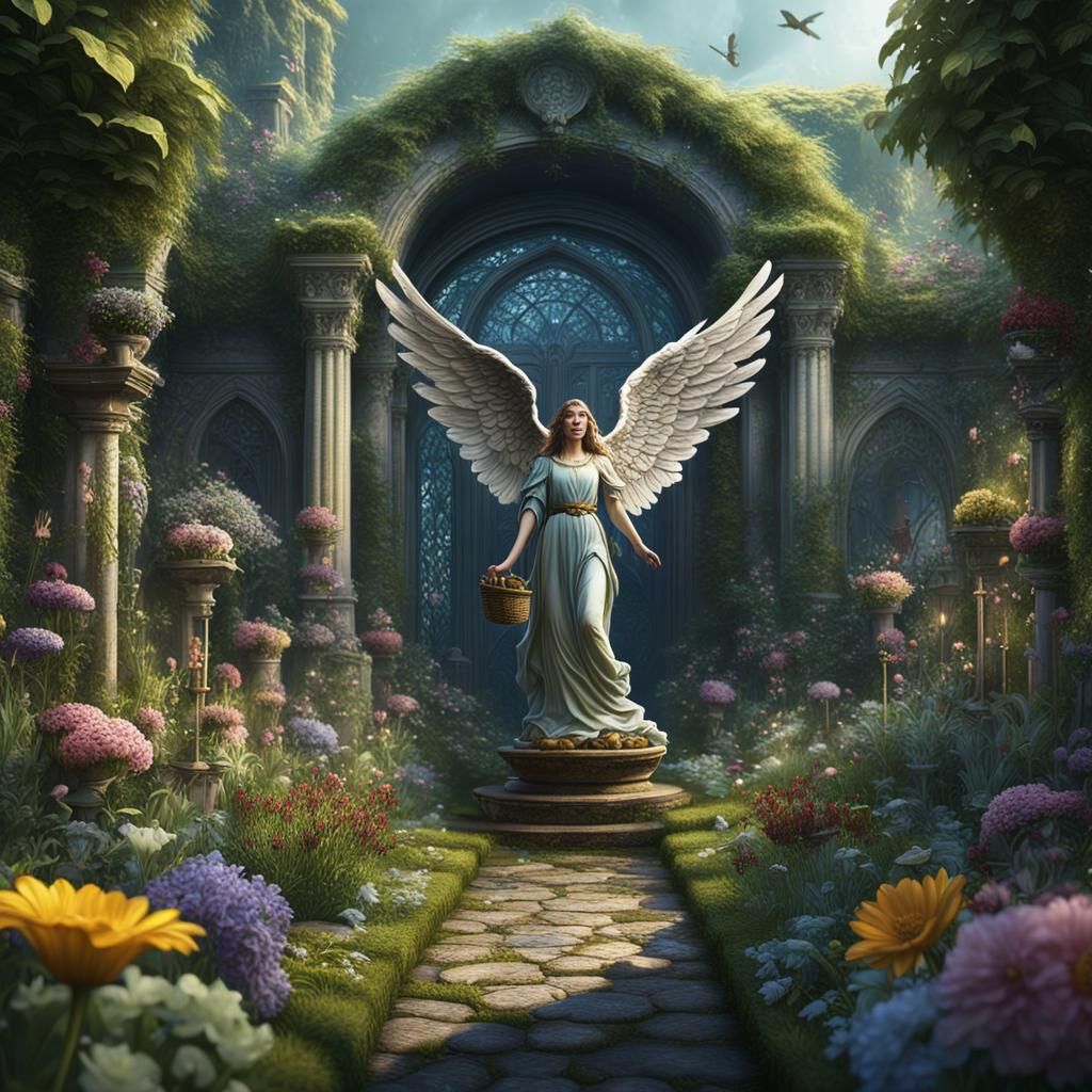 Fantastical Garden Angel in Detailed Matte Painting