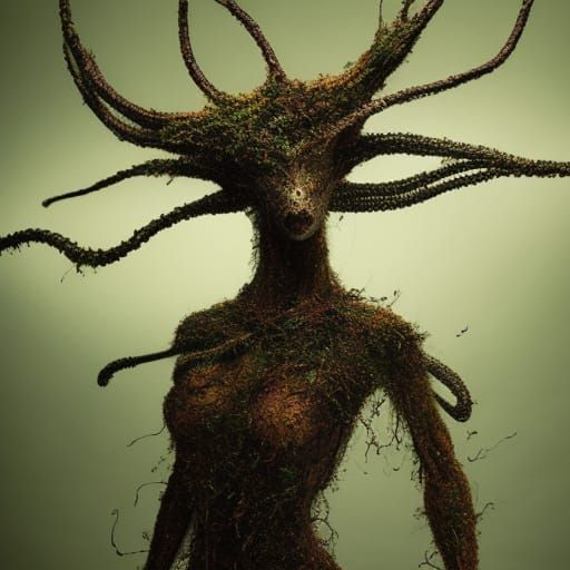 Woman Exploding in Mycelium Network, Baroque Sculpture Style