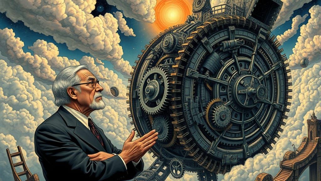 A Wise Sage Contemplates Heavy Machinery in a Dreamlike Real...