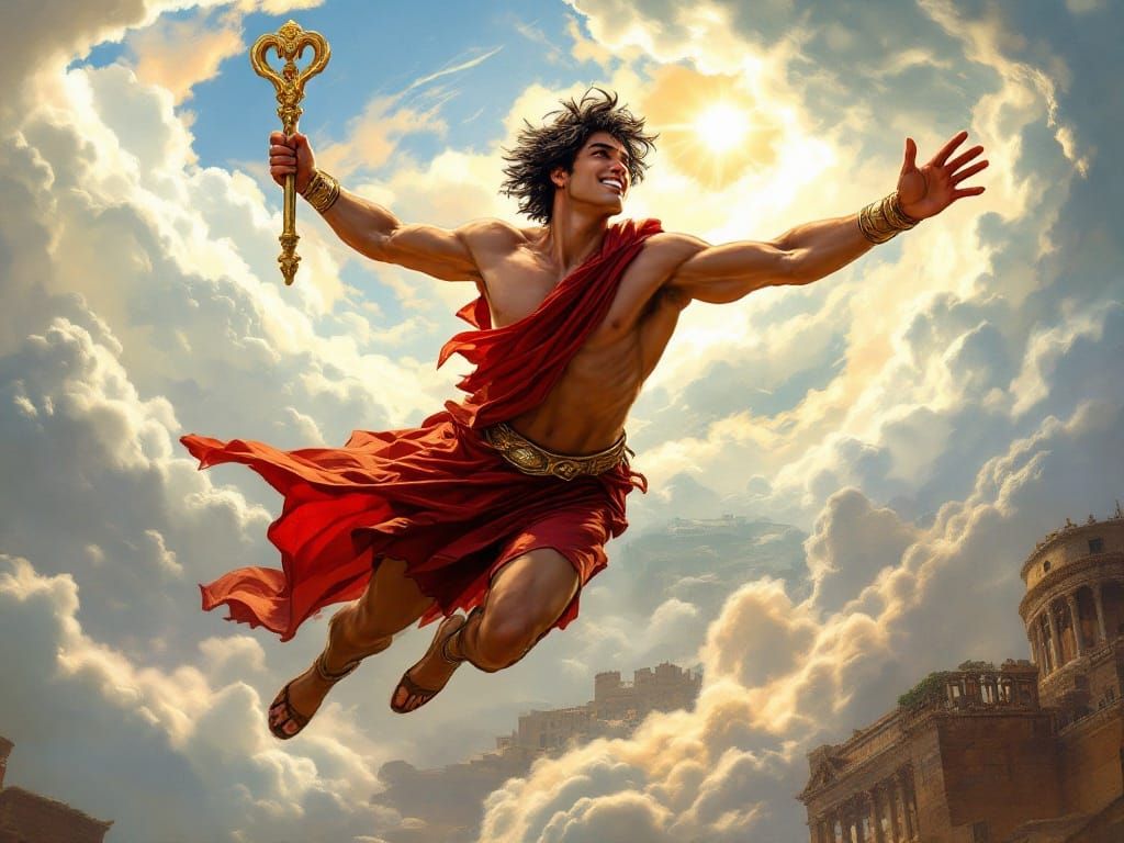 Roman God Mercury Soars Above Ancient Rome in Vibrant Renais...