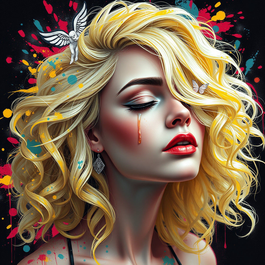 Woman with Angel Tattoos in Graffiti Art Style