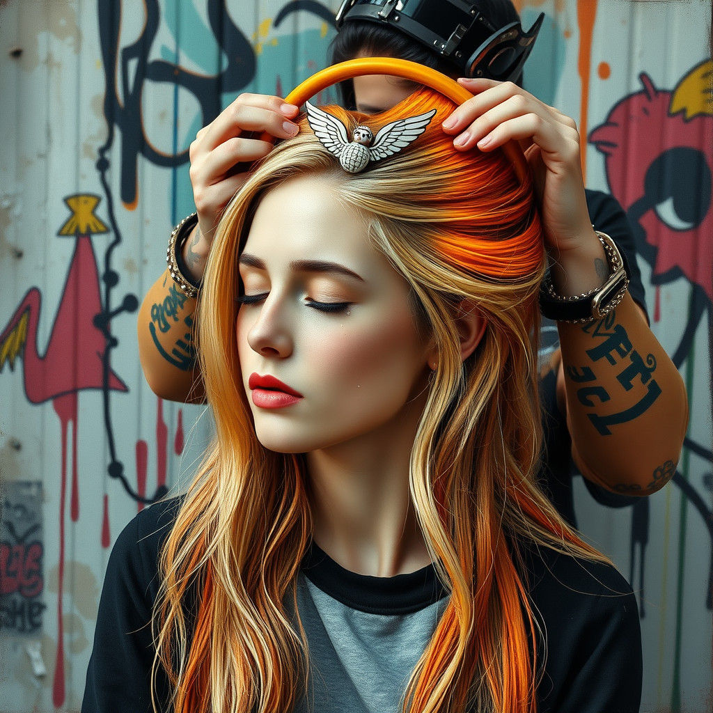 Serene Woman Gets Halo Hairstyle in Urban Art