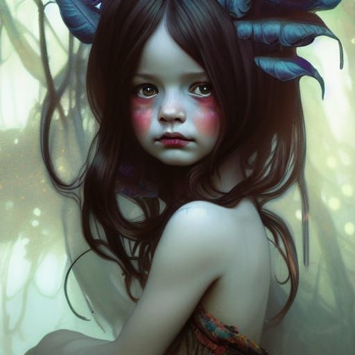 Toddler Demon Portrait in Art Nouveau Style