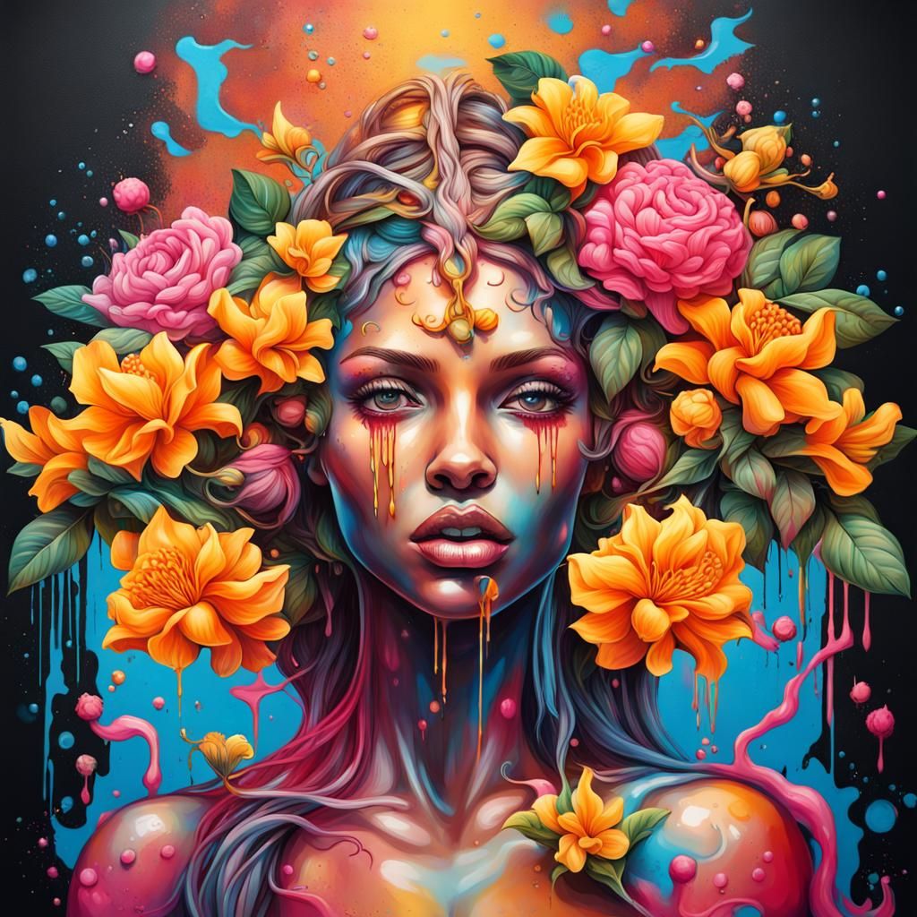 Venus with Honeysuckle Flowers in Graffiti Art