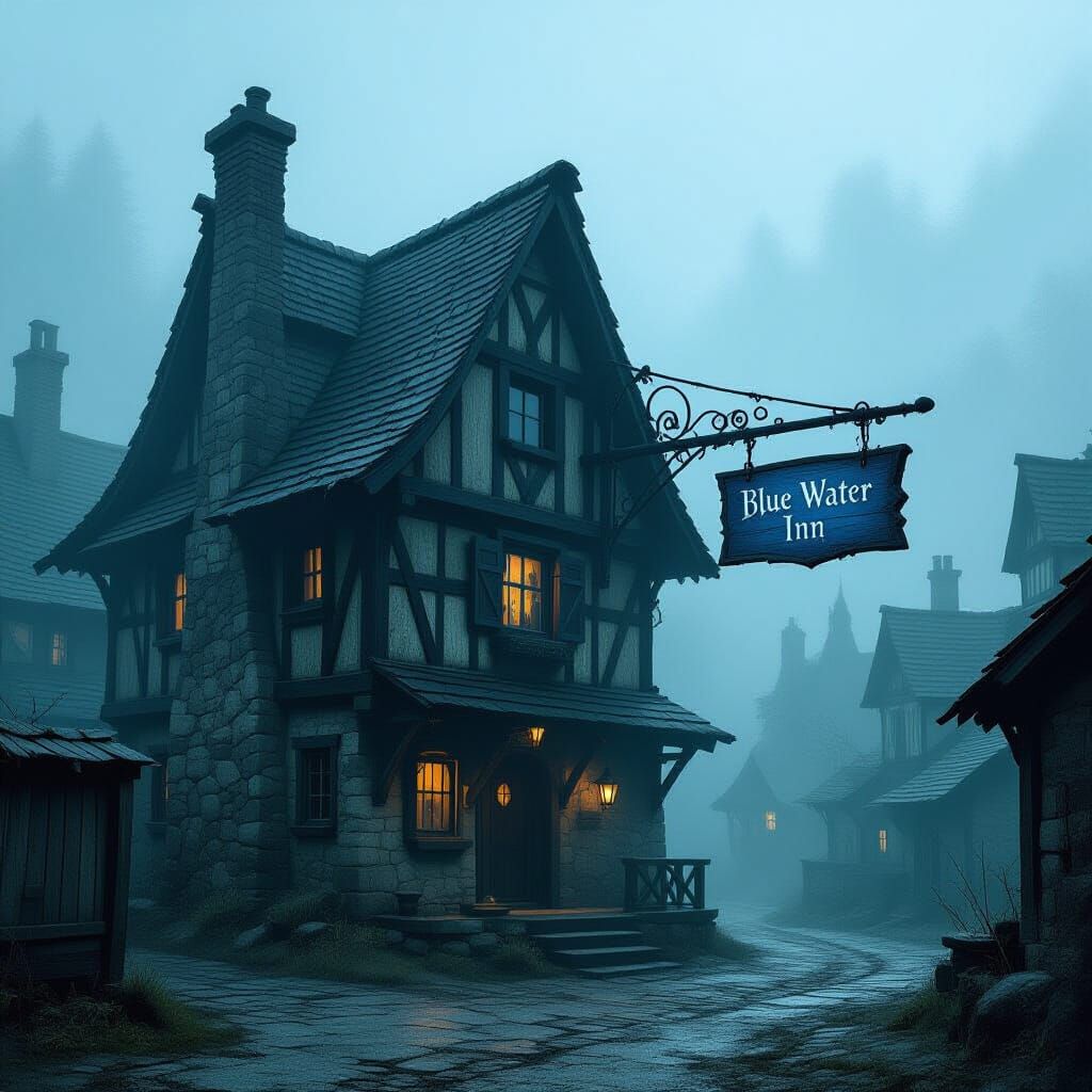 Creaky Blue Water Inn in Gothic Horror Style