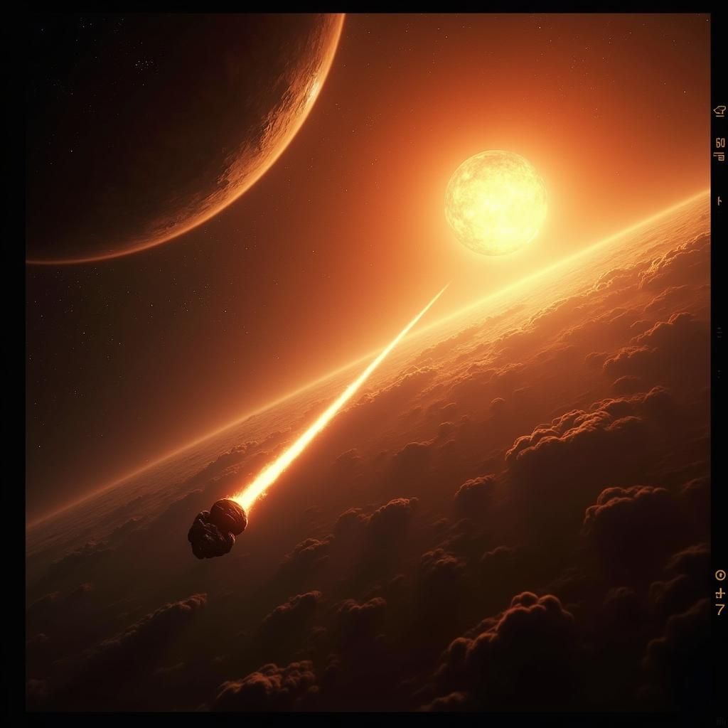 Epic Space Scene with Blazing Sun and Meteor